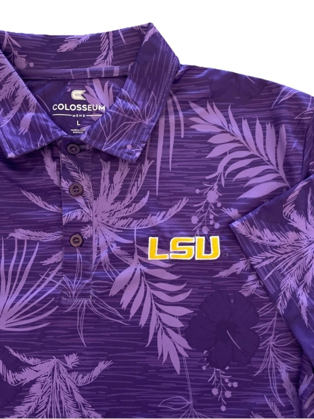 Colosseum Purple LSU Tigers Tropical Palms Team Performance Polo Men’s Large